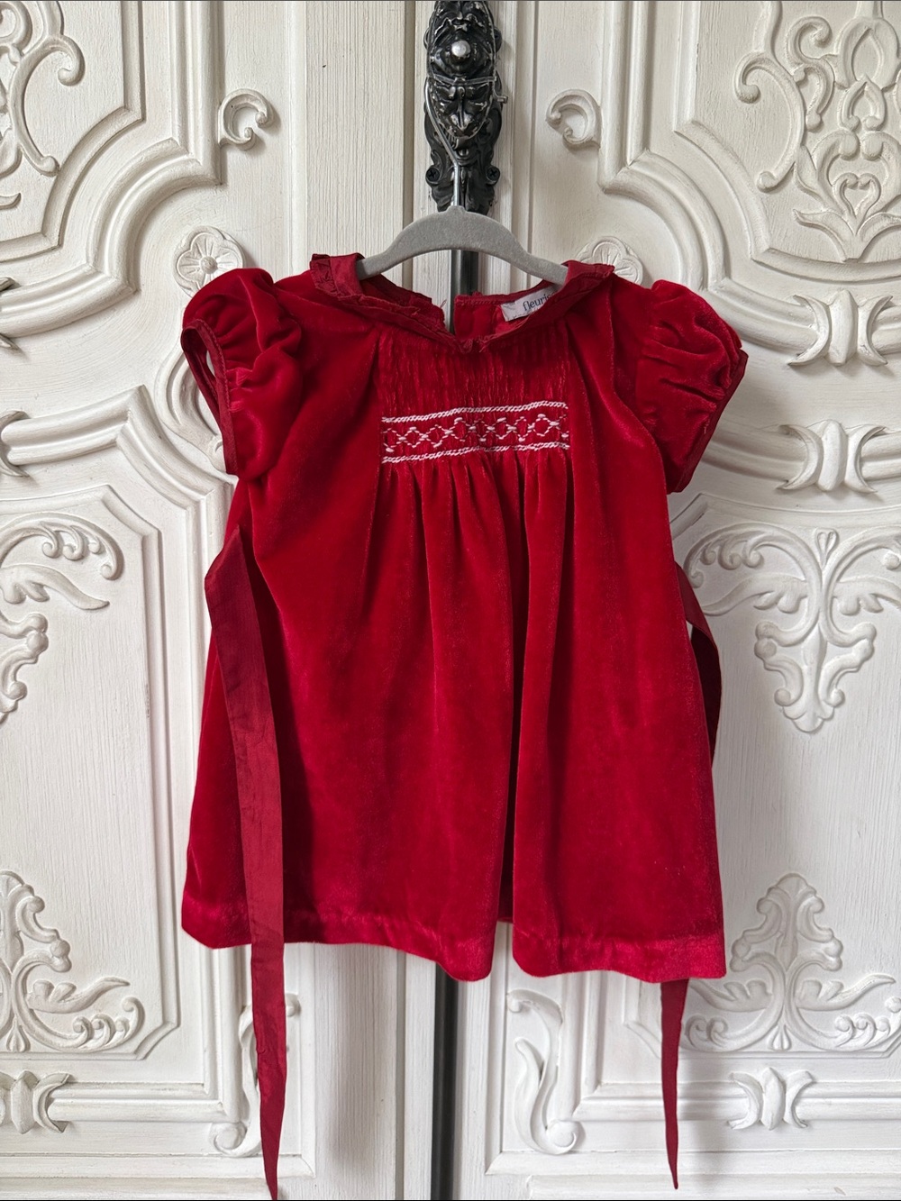 Girls' Red Velvet Smocked Dress Blouse